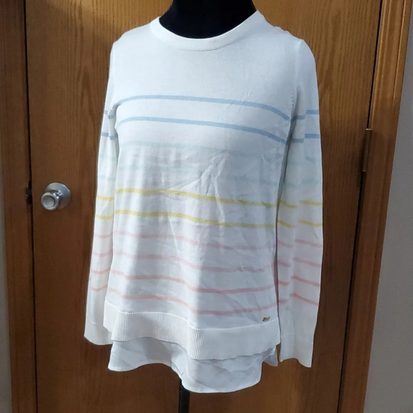 Calvin Klein NWT layered crew neck pastel striped white sweater - Picture 1 of 7
